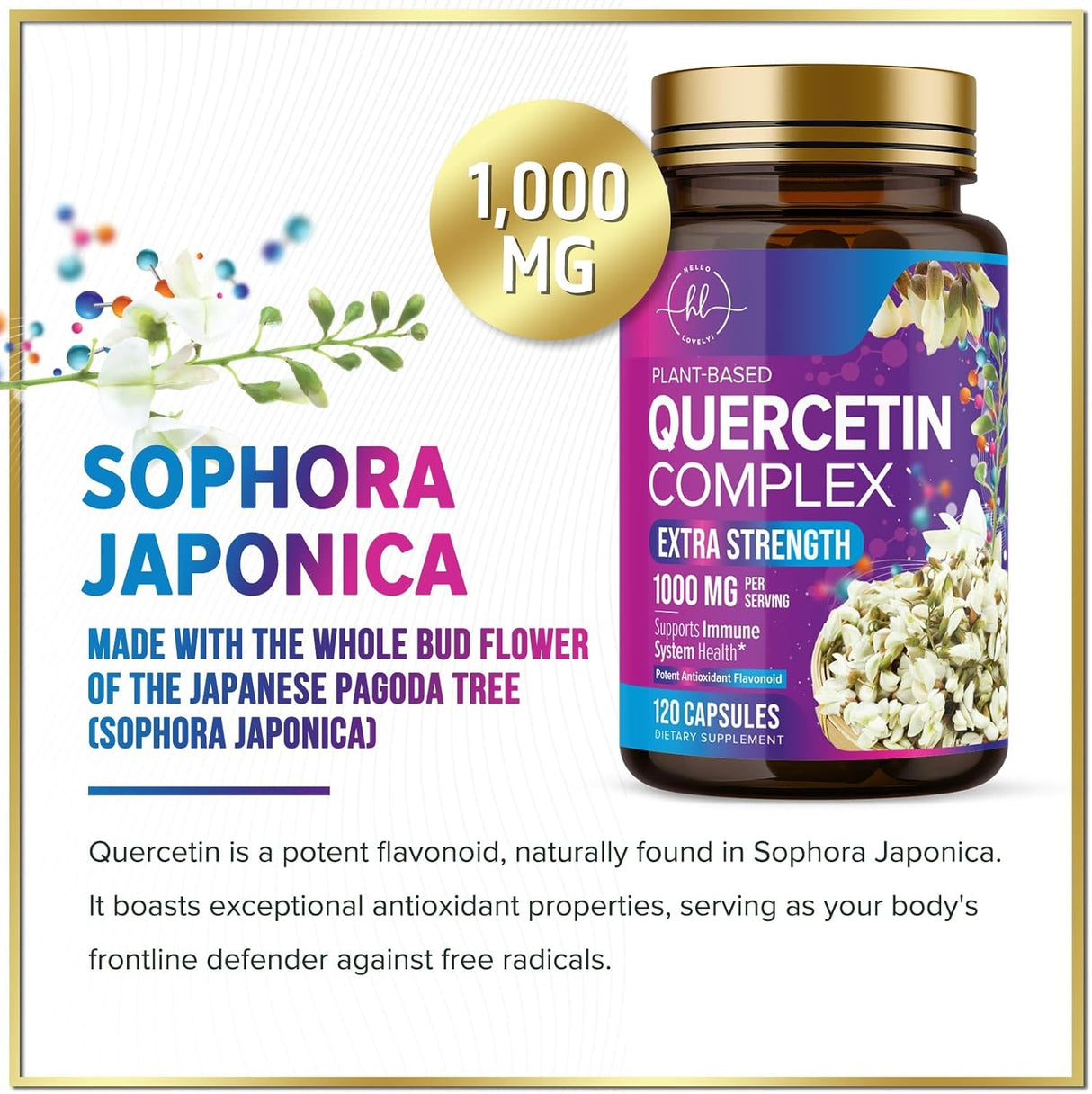 Quercetin Supplement - 500 mg Quercetin Capsules for Heart Health & Immune Support, Extra Strength Quercetin 1000mg Serving, Antioxidant & Respiratory Health, Gluten Free, Non-GMO - 120 Count