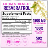Resveratrol Supplement 1800mg - Extra Strength Antioxidant Complex for Healthy Aging & Immune Support, Heart Health & Cellular Energy Support, Bioavailable Trans-Resveratrol - 60 Vegan Capsules
