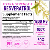 Resveratrol Supplement 1800mg - Trans-Resveratrol Antioxidant Complex - 60 Vegan Capsules