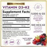 Vitamin D3 K2 - 5000 iu Vitamin D3 Per Serving Vitamin K2 (MK-7) Complex for Immune Support - Natural Bone, Teeth & Muscle Health Support - Berry Chewable, Gluten Free, Bottled in USA - 120 Tablets