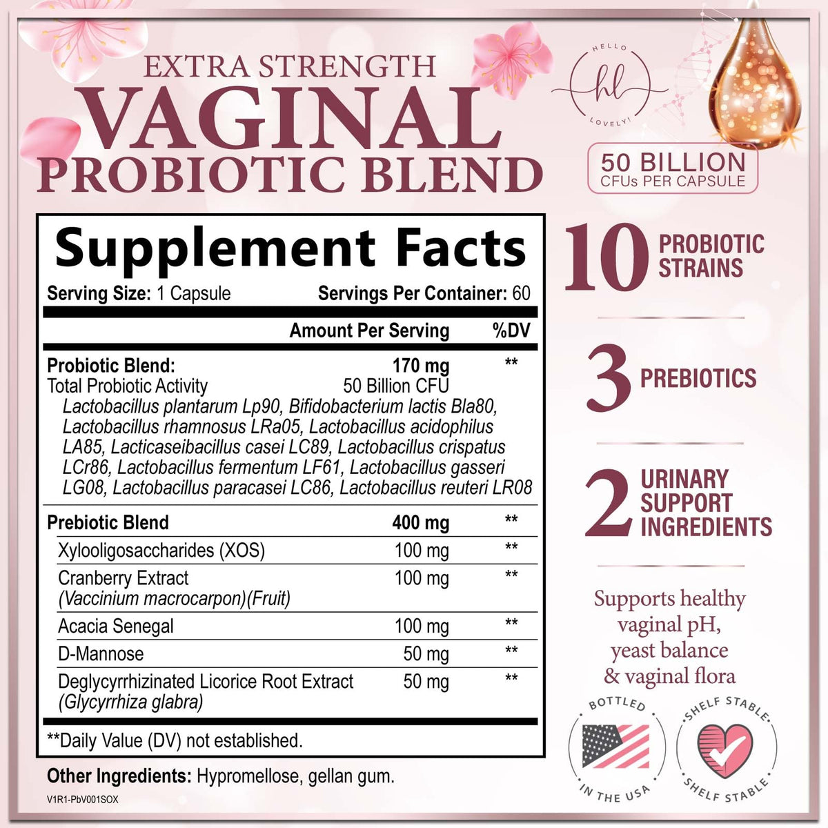 Women’s Vaginal Probiotic, 50 Billion CFU – 60 Count