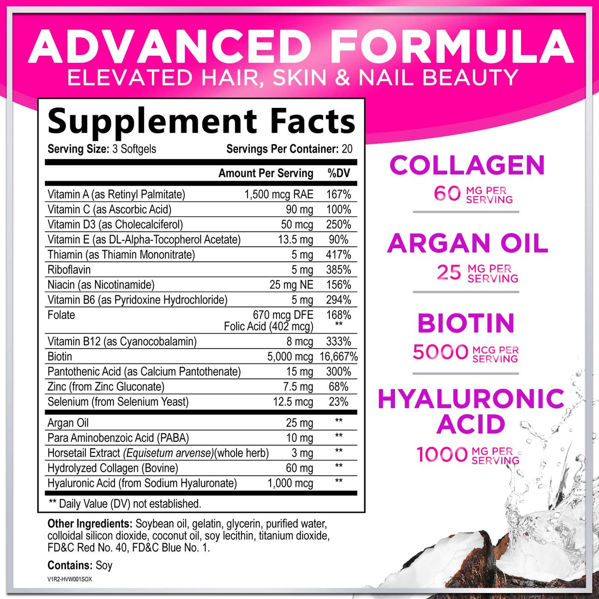 Hair, Skin + Nails with Biotin, Keratin + Collagen – 60 Count