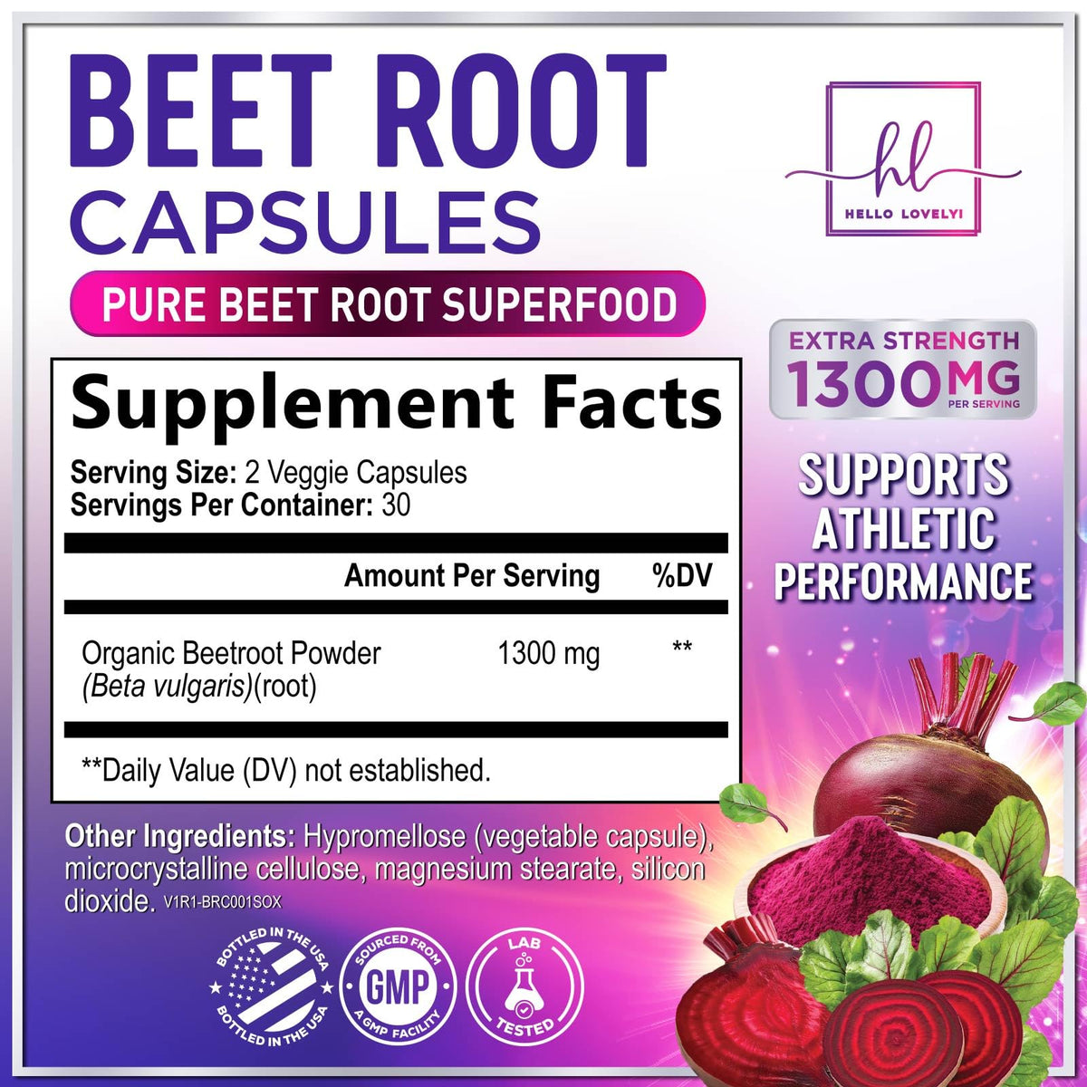 Organic Beet Root, 1,300 mg – 60 Capsules
