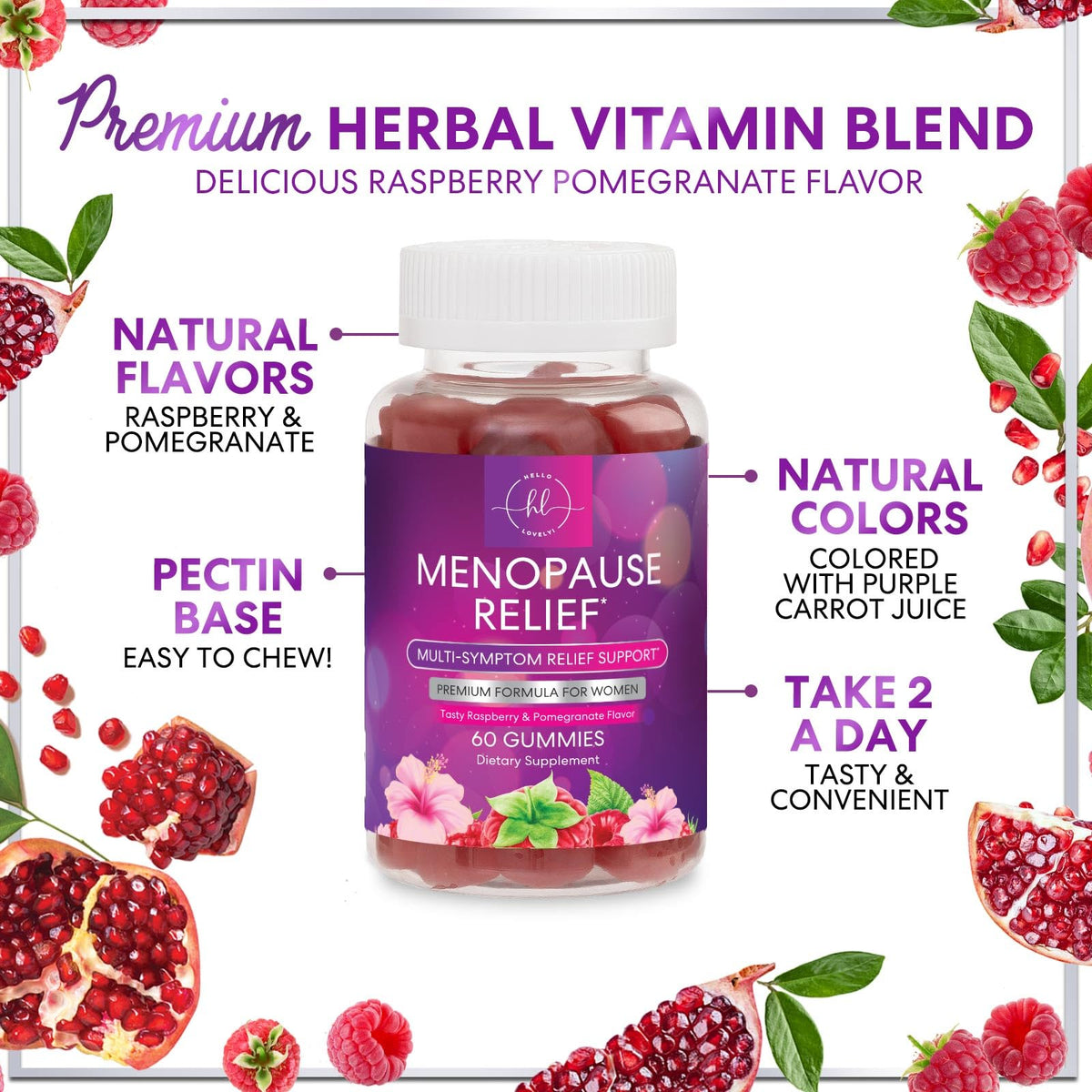 Menopause Support Gummies, Raspberry Pomegranate