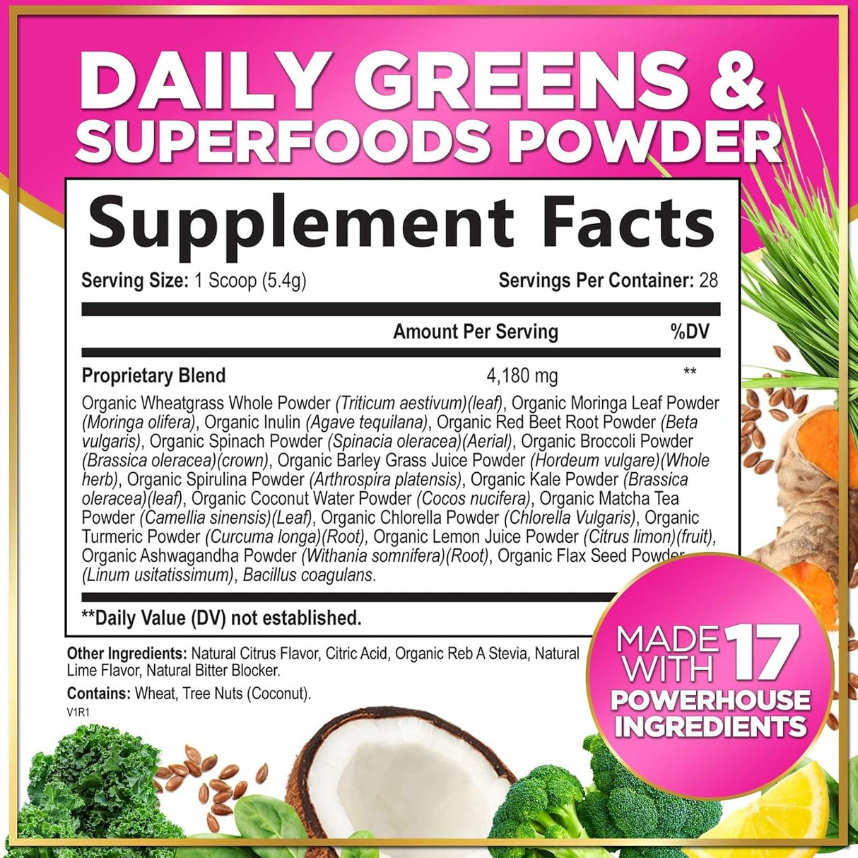 Greens Blend Superfood - Super Greens Powder Smoothie Mix for Energy & Digestive Health Support with Probiotics, Organic Spirulina, Chlorella, Beet Root Powder, Vegan Superfood Powder