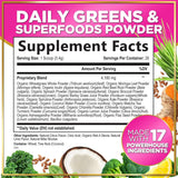 Greens Blend Superfood - Super Greens Powder Smoothie Mix for Energy & Digestive Health Support with Probiotics, Organic Spirulina, Chlorella, Beet Root Powder, Vegan Superfood Powder