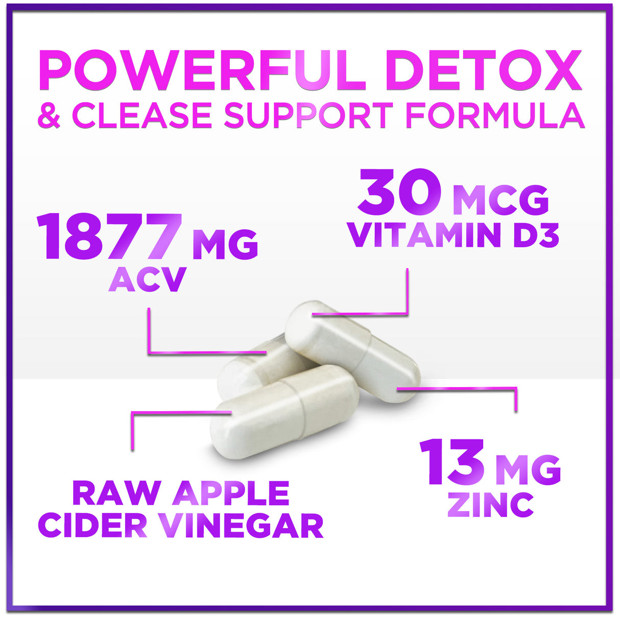 Apple Cider Vinegar Capsules - ACV Supplements with Vitamin D3 & Zinc for Detox & Cleanse, Gluten Free & Non-GMO, Vegetarian ACV Pills for Digestion, Energy & Immune Support