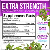 Ashwagandha 2,100 mg Extra Strength - Pure Ashwagandha Powder Antioxidant Support with Black Pepper plus Root Extract Vegan Adaptogen Formula Supplements for Energy and Immune Support