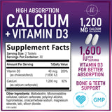 Calcium Supplements for Women 1200 mg Plus 1600 IU Vitamin D3, Bone Health, Teeth & Immune Support - Mineral Supplement with Vitamin D High Absorbable Premium 600 mg Calcium Carbonate - 60 Count