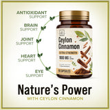 Ceylon Cinnamon Capsules Supplement 1800mg - Certified Organic Ceylon Cinnamon Powder Pills - Energy & Heart Support for Women & Men, Bottled in USA, Antioxidant, Gluten Free, Non-GMO - 60 Capsules
