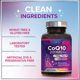 CoQ10 200mg Softgels - Ultra High Absorption, Antioxidant for Heart Health & Energy Production Support - Coenzyme Q10 Co Q 10 Vitamins and Supplements 100mg Each - Non GMO & Gluten Free - 120 Count