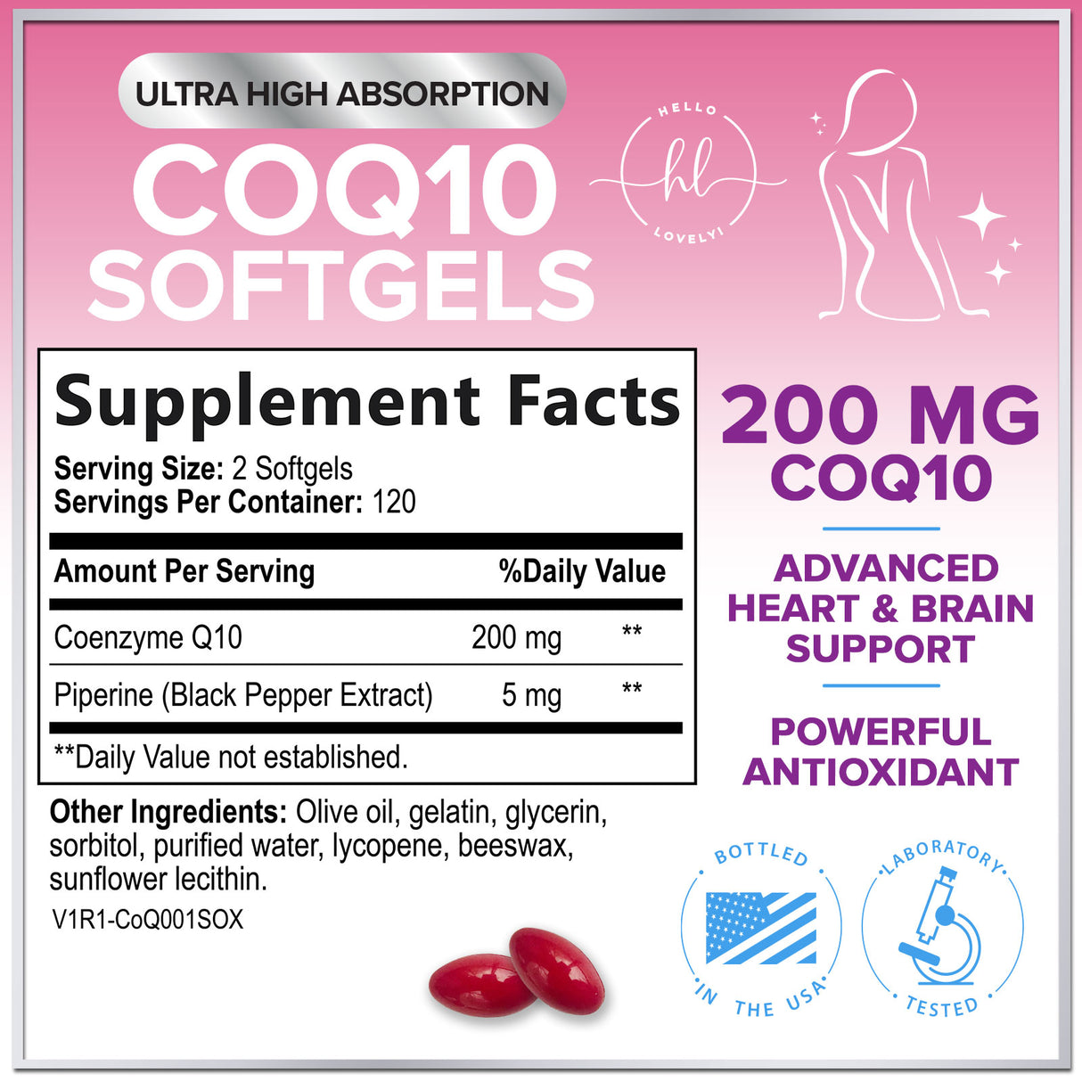 CoQ10 200mg Softgels - Ultra High Absorption, Antioxidant for Heart Health & Energy Production Support - Coenzyme Q10 Co Q 10 Vitamins and Supplements 100mg Each - Non GMO & Gluten Free - 240 Count