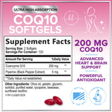CoQ10 200mg Softgels - Ultra High Absorption, Antioxidant for Heart Health & Energy Production Support - Coenzyme Q10 Co Q 10 Vitamins and Supplements 100mg Each - Non GMO & Gluten Free - 240 Count