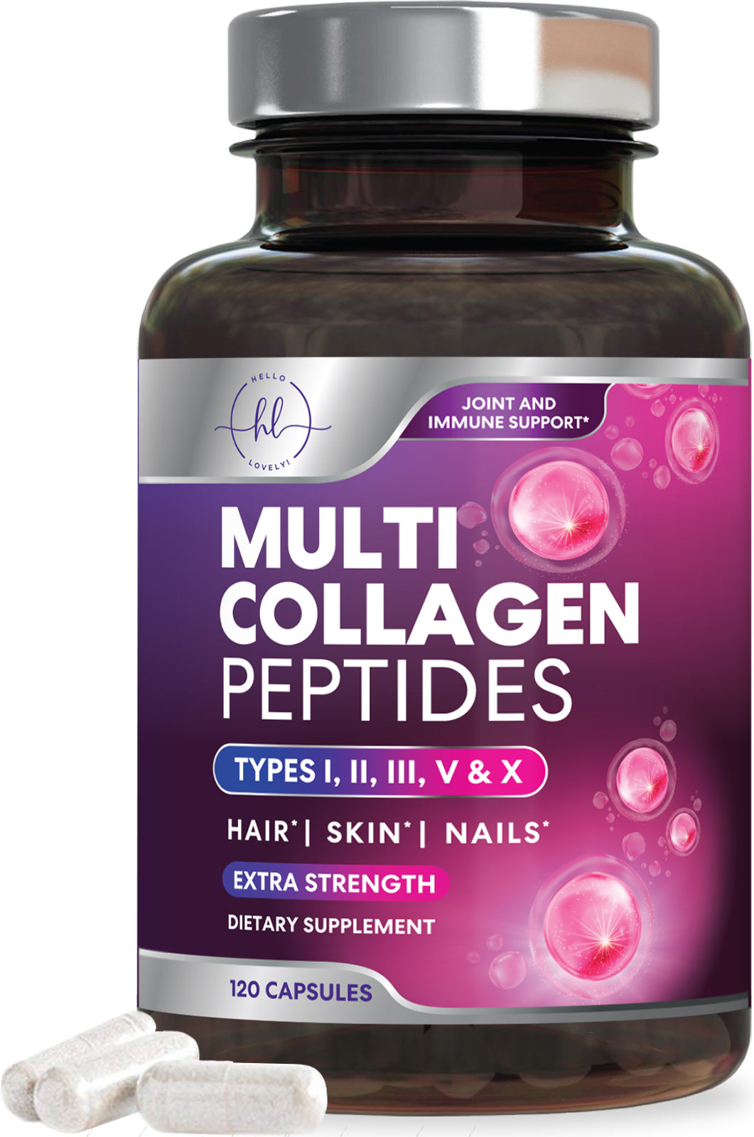 Multi Collagen Peptides Extra Strength Collagen Supplement Supports Healthy Skin Hair Nails Joints Hydrolyzed Collagen Complex Type I II