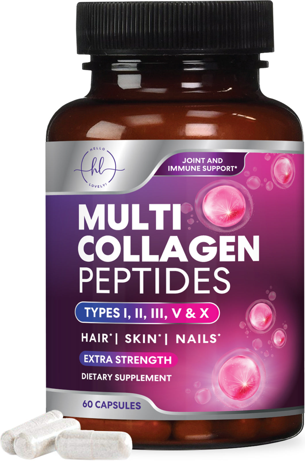 Multi Collagen Peptides - Extra Strength Collagen Supplement, Supports Healthy Skin, Hair, Nails & Joints, Hydrolyzed Collagen Complex Type I, II, III, V & X - Grass Fed, Non GMO