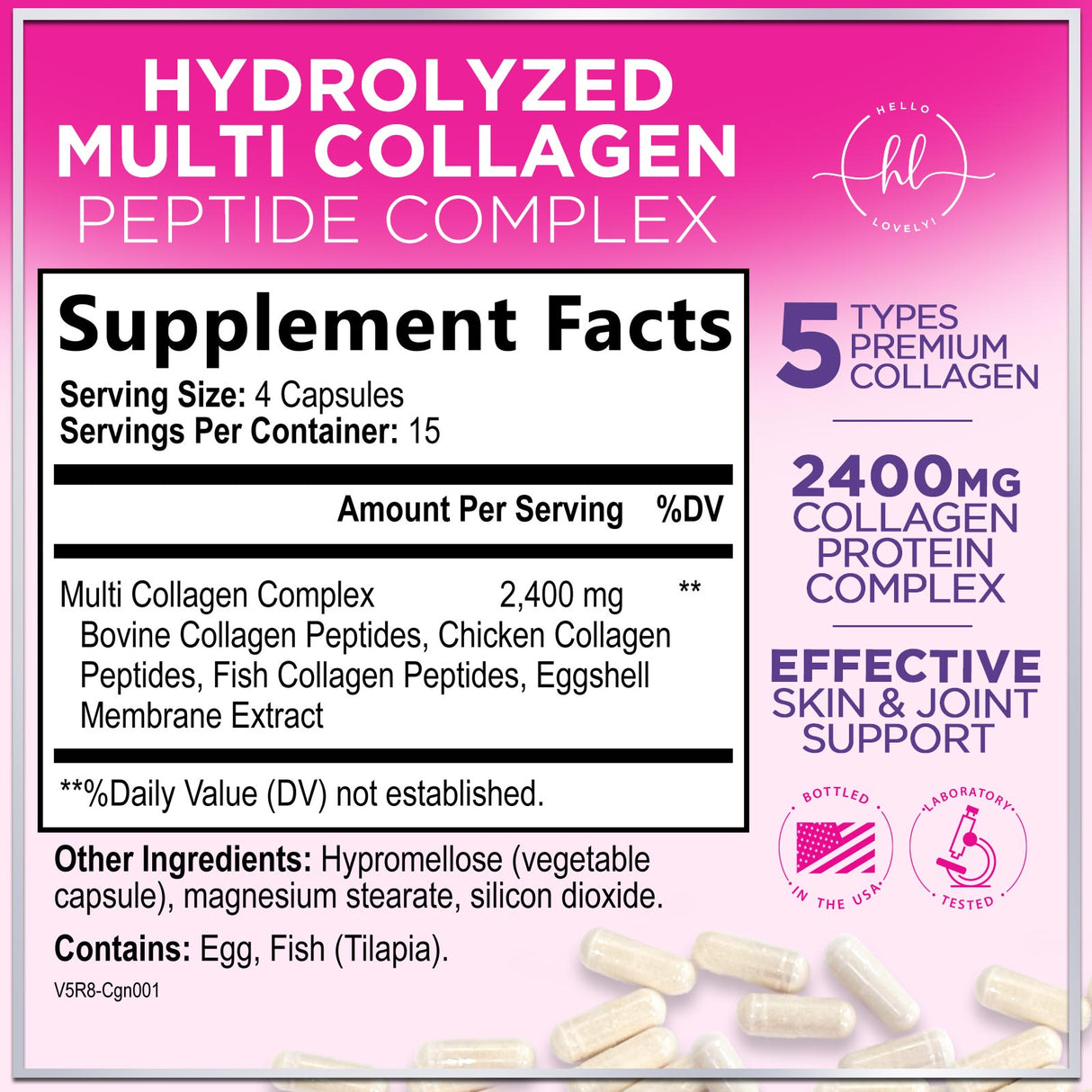Multi Collagen Peptides - Extra Strength Collagen Supplement, Supports Healthy Skin, Hair, Nails & Joints, Hydrolyzed Collagen Complex Type I, II, III, V & X - Grass Fed, Non GMO - 60 Count