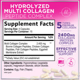 Multi Collagen Peptides - Extra Strength Collagen Supplement, Supports Healthy Skin, Hair, Nails & Joints, Hydrolyzed Collagen Complex Type I, II, III, V & X - Grass Fed, Non GMO - 60 Count