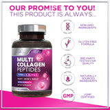 Multi Collagen Peptides - Extra Strength Collagen Supplement, Supports Healthy Skin, Hair, Nails & Joints, Hydrolyzed Collagen Complex Type I, II, III, V & X - Grass Fed, Non GMO