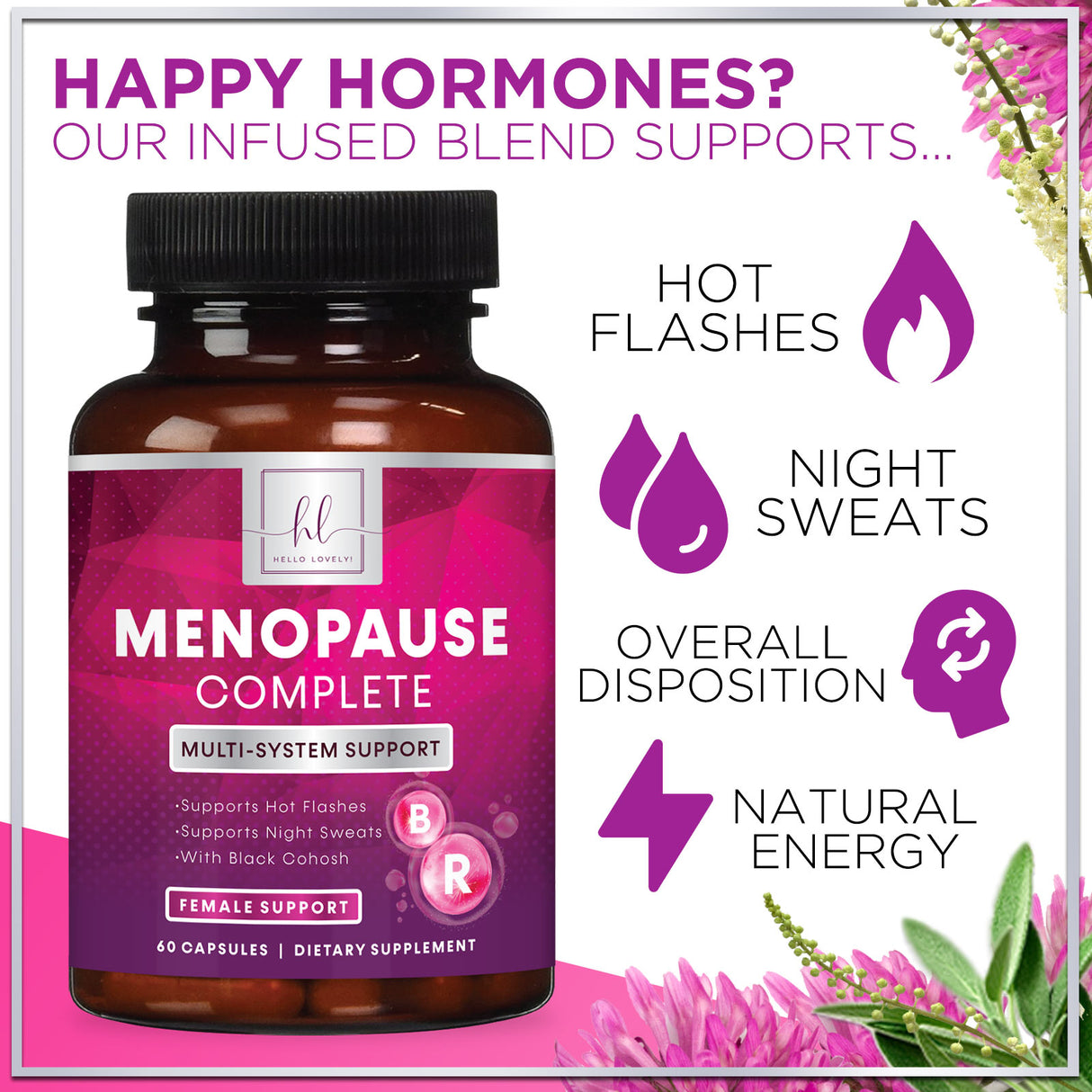 Menopause Supplements Extra Strength Hot Flash Support 1256 mg - Menopause Support for Women - Made in USA - Natural Black Cohosh, Dong Quai and Soy Isoflavones