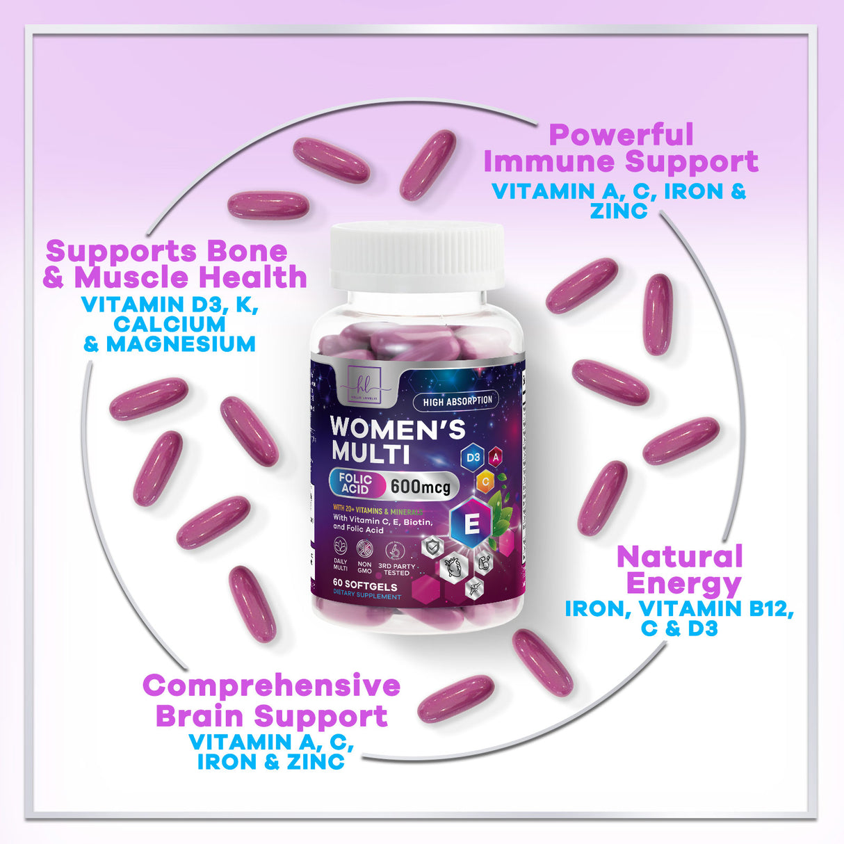 Womens Complete Multivitamin - Once Daily Women's Multi with Vitamin A, B6, B12, C, D, Biotin, Folate, Iron & Zinc, Energy & Immune Health Support, Gluten-Free Multivitamin for Women - 60 Count