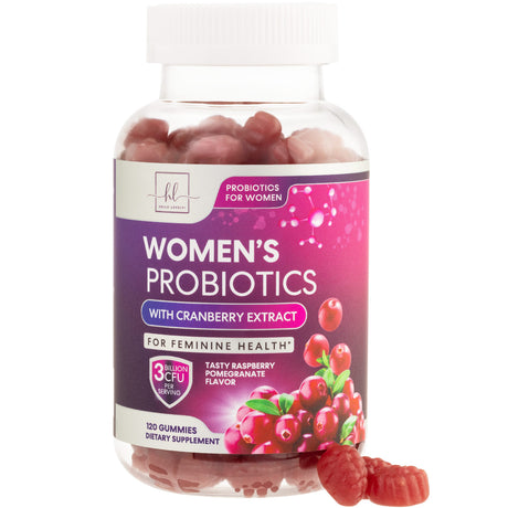 Womens Probiotic CFU Guaranteed with Cranberry, Vegan Strains, Probiotics for Women Supports Digestive, Immune, & Vaginal Health, Lovely Shelf Stable Gummy Supplement, No Soy Gluten