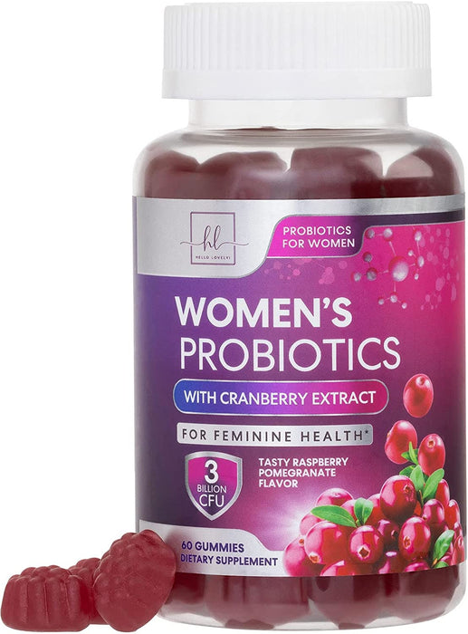 Womens Probiotic CFU Guaranteed with Cranberry, Vegan Strains, Probiotics for Women Supports Digestive, Immune, & Vaginal Health, Lovely Shelf Stable Gummy Supplement, No Soy Gluten