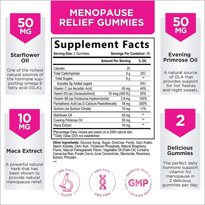 Menopause Supplements for Women - Menopause Relief Gummies, Natural Hot Flash and Night Sweats Support - Energy and Mood Support Supplement, Tasty Raspberry Pomegranate Flavored