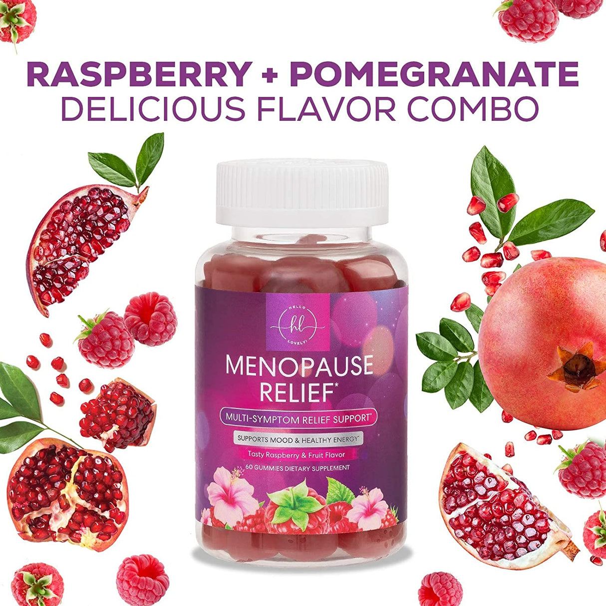 Menopause Supplements for Women - Menopause Relief Gummies, Natural Hot Flash and Night Sweats Support - Energy and Mood Support Supplement, Tasty Raspberry Pomegranate Flavored